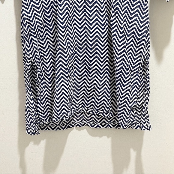 YALA Women’s Blue Zig Zag Stripe Organic Cotton Tunic Top Embroidered Size Small - Picture 4 of 6